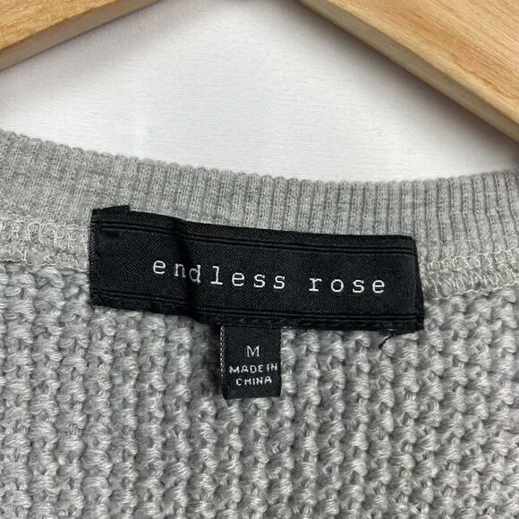 Endless Rose Cropped Sweater Size M Heathered Gray Mixed Material Knit - Picture 2 of 11